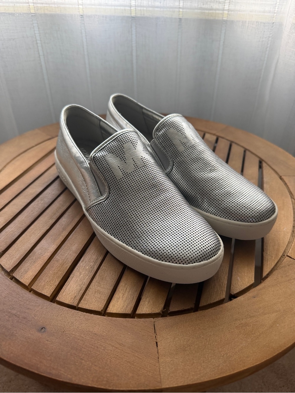 Michael Kors Silver Perforated Slip-On Loafers Size 8.5